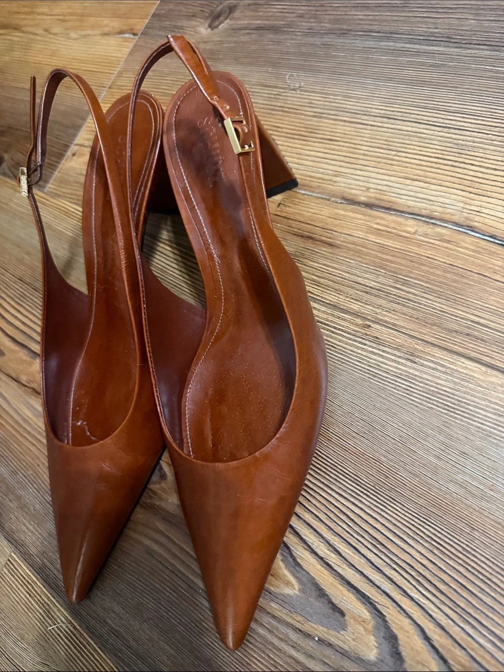 SCHUTZ Cognac Pointed Slingback Pumps